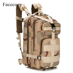 Facecozy Outdoor Hiking Military Tactical Backpack Camouflage 600D Nylon Trekking Travel Kit Bag 25-30L Small Sports Rucksack