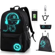Anime Luminous Oxford School Backpack Daypack Shoulder Under 15.6 inch with USB Charging Port and Lock School Bag For Boy Black