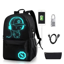 Anime Luminous Student School Bag School Backpack For Boy girl Daypack Multifunction USB Charging Port and Lock School Bag Black