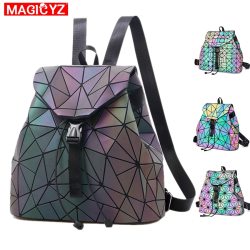 MAGICYZ Women Laser Luminous Backpack School Hologram Geometric Fold Student School Bags For Teenage Girls holographic sac a dos