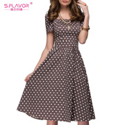 S.FLAVOR Women casual dress  2019 Spring Summer popular Dot printing vestidos for female Women Square collor A-line short dress