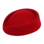 New Elegant Wool Felt Pillbox Stewardess Air Hostesses Beret Hat Party Base Cap (Red)