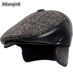 XdanqinX 2019 Winter Style New Men's Hat Woolen Thick Warm Berets With Earmuffs Male Bone Dad's Hat Trucker Winter Hats For Men