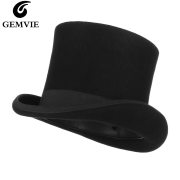 GEMVIE 17cm 100% Wool Felt Beaver High Top Hat Topper Derby Cylinder Hat For Women Men Mad Hatter Party Costume Magician Cap