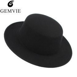 GEMVIE Classic Solid Color Felt Fedoras Hat for Men Women Wool Blend Jazz Cap Wide Brim Simple Church Derby Flat Top Hat