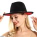 QIUBOSS Black Red Patchwork Wool Felt Jazz Fedora Hats Belt Buckle Decor Women Unisex Wide Brim Panama Trilby Cowboy Cap Sunhat