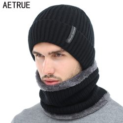 AETRUE Winter Beanies Men Scarf Knitted Hat Caps Mask Gorras Bonnet Warm Baggy Winter Hats For Men Women Skullies Beanies Hats