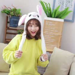 Newly Cute Bunny Plush Hat Funny Playtoy Ear Up Down Rabbit Gift Toy for Kids Girls Girlfriend
