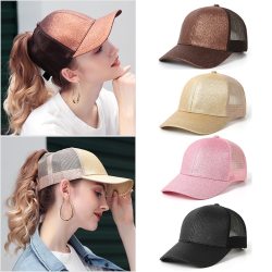 Drop Shipping 2019 Glitter Ponytail Baseball Cap Women Snapback Hat Summer Messy Bun Mesh Hats Casual Adjustable Sport Caps