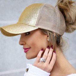 Glitter Ponytail Baseball Cap Women Snapback Summer Mesh Hat Female Messy Bun Hats Casual Adjustable Streetwear Hip Hop Cap 2019