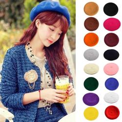 Hot Sell  Cheap Fashion New Women Wool Solid Color Beret Female Bonnet Caps Winter All Matched Warm Walking Hat Cap 16 Color