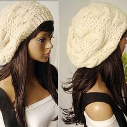 Women Sweet Crochet Warm Solid Color Beret Artist Baggy Beanie Winter Hat Gift