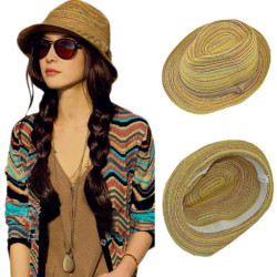 1 pcs Popular Lady Women Beauty Colorful Striped Straw Beach Summer Sun Panama Hat Fashion Foldable cappelli pescatore