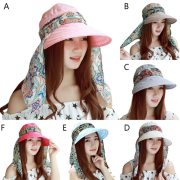 Summer Outdoor Riding Anti-UV Sun Hat Women Beach Foldable Sunscreen Floral Print Caps Neck Face Wide Brim For Ladies