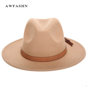 2017 Retro Women Fedora Felt Hat For Women Ladies Fedoras Autumn Winter Jazz Hat Imitation Woolen Flat Brim Bowler Church Hat