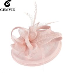 GEMVIE Pink Wedding Holiday Mesh Sinamay Fascinator Hat For Women Feather Flower Party Church Tea Derby Fedora Pillbox Hats