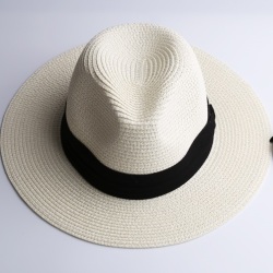 LNPBD Summer fashion white flat brim wide brim women's strawhat women's jazz fedoras hat sun-shading hat beach cap summer