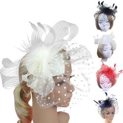 Lady Feather Fascinator Cocktail Hat Hairpins for Wedding Party Clip French Mesh Veil Hair Band Hair Accessories hat
