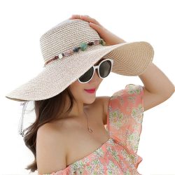 Hot women big brim sun hats foldable colorful stone hand made straw hat female summer hat casual shade cap beach hat