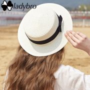 Ladybro Summer Women Boater Beach Hat Female Casual Panama Hat Lady Ribbon Classic Bowknot Flat Sun Hat Women Fedoras Travel