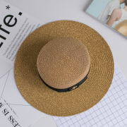 Spring and summer new retro gold braided flat head straw hat lady wide eaves sunscreen sun hat  summer hat cap