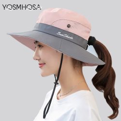 Summer Mesh Wide Brim Sun Hats for Women Breathable Sunhat Outdoor UV Protection Top Men Bucket Hats Sport Fishing Unisex WH609