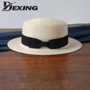 wholesale 2019 flat bow straw hat  girls summer sun Hats For Women Beach boater hat  ladies panama chapeau femme sun fedora