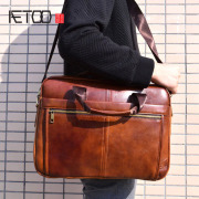AETOO Genuine Leather Bag Men Bag Cowhide Men Crossbody Bags Men's Travel Shoulder Bags Tote Laptop Briefcases Handbags brown