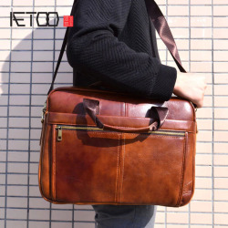 AETOO Genuine Leather Bag Men Bag Cowhide Men Crossbody Bags Men's Travel Shoulder Bags Tote Laptop Briefcases Handbags brown