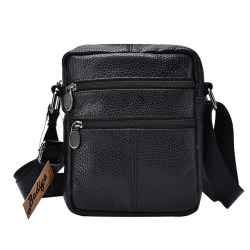 Genuine Cow Leather Men Business Messenger Bag Zipper Design Solid Crossbody Bags Mens Large Capacity Black Shoulder Bag for Man