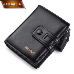 JINBAOLA Men Wallet Brand Wallet Double Zipper&Hasp Design Small Wallet  Male High Quality Short Card Holder Coin Purse Carteira