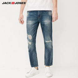 Jack & Jones Brand men jeans fasion holes cotton and linen slim long male jeans mens ripped jeans |217232518