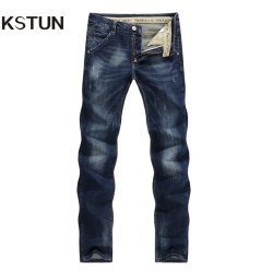KSTUN Men's Jeans Classic Direct Stretch Dark Blue Business Casual Denim Pants Slim Scratched Long Trousers Gentleman Cowboys 38