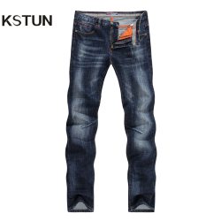 KSTUN New Arrivals Jeans Men Quality Brand Business Casual Male Denim Pants Straight Slim Fit Dark Blue Men's Trousers Yong Man