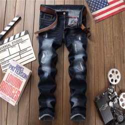 Male hole badge embroidery style denim trousers pants  2018 Fashion New Men's Casual Slim Patch Jeans Dropshipping