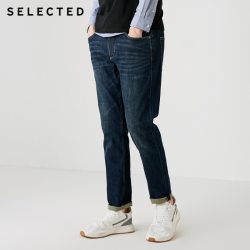 SELECTED Men Jeans Lycra Slight Stretch Vintage Slim Autumn & Winter Fit Denim Pants Streetwear Moustache Effect S|418332532