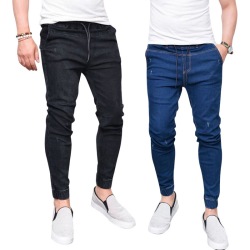 SHUJIN 2018 Men's Harem Jeans Washed Feet Shinny Denim Black Pant Hip Hop Sportswear Elastic Waist Joggers Pants Plus Size 3XL