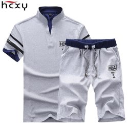 HCXY 2019 Men's Summer Sets Shorts + Short sleeve t shirt Men Beach Shorts Tee Male Elastic waist Shorts homme Solid color