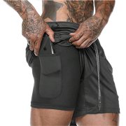 Men's 2 in 1 Running Shorts Mens Sports Shorts Quick Drying Training Exercise Jogging Gyms Men Shorts with Built-in pocket Liner