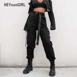 HEYounGIRL Streetwear Cargo Pants Women Casual Joggers Black High Waist Loose Female Trousers Korean Style Ladies Pants Capri