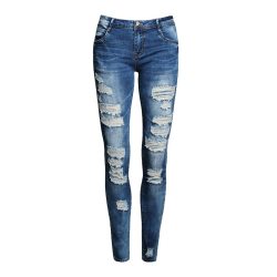 Women's Jeans Solid Color Distressed Skinny Jeans