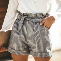 Fashion Women Summer Casual Shorts High Waist Striped Short