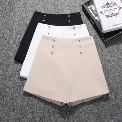 GUMPRUN Women Biker Shorts 2019 Summer Fashion Button High Waist Wide leg Commuting Shorts Black White Wild Casual Shorts