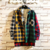 Spring personality Korean version of the trend of color matching plaid shirt men's casual hip hop loose long-sleeved shirt 5XL
