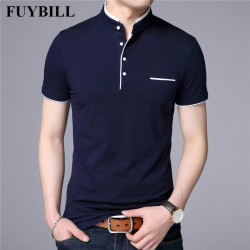 FuyBill Mandarin Collar Short Sleeve Tee Shirt Men 2018 Spring Summer New Style Top Men Brand Clothing Slim Fit Cotton T-Shirts