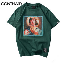 GONTHWID Virgin Mary Men's T-Shirts 2018 Funny Printed Short Sleeve Tshirts Summer Hip Hop Casual Cotton Tops Tees Streetwear