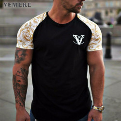 YEMEKE Brand T-Shirts 2019 Summer Short Sleeve O-neck Stripe Printed Loose Slim T shirt Mens Tops Tee