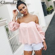 Glamaker Sexy plaid off shoulder blouse shirt women striped backless Slim elegant beach blouse shirt blusas women tops summer
