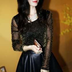 Sexy Shining See Through Mesh Blouse Elegant Women Transparent Shirt Fashion Ladies Tops Nightclub Long Sleeve Blusas