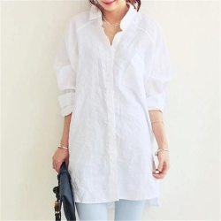 VogorSean Womens Blouses Shirt Spring Summer Blusas Office Lady Elegant Loose Tops and Blouses White Casual Linen Women